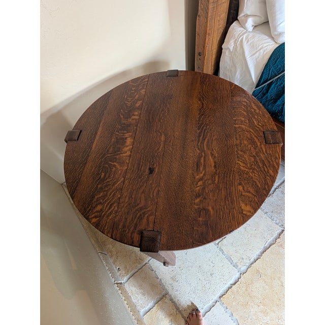 1990s 1990s Mission Style Oak Round Side Table For Sale - Image 5 of 6