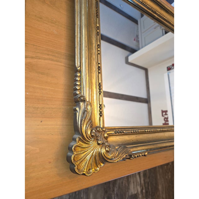 Victorian 1950s French Style Golden Ornate Wall Regal Mirror For Sale - Image 3 of 5