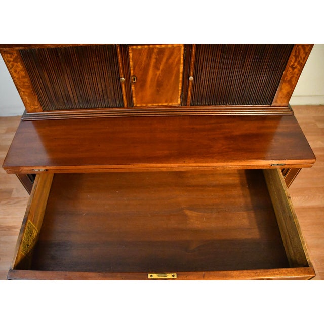 1930s Federal Style Mahogany Secretary Desk Hutch Display Cabinet Bookcase For Sale - Image 14 of 18