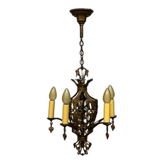 1920s Cast Bronze Chandelier With Original Finish For Sale