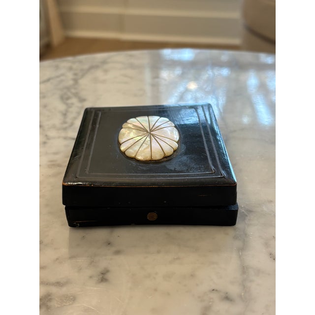 Antique Mother of Pearl Inlaid Lacquered Presentation / Keep Sake Box For Sale - Image 9 of 14