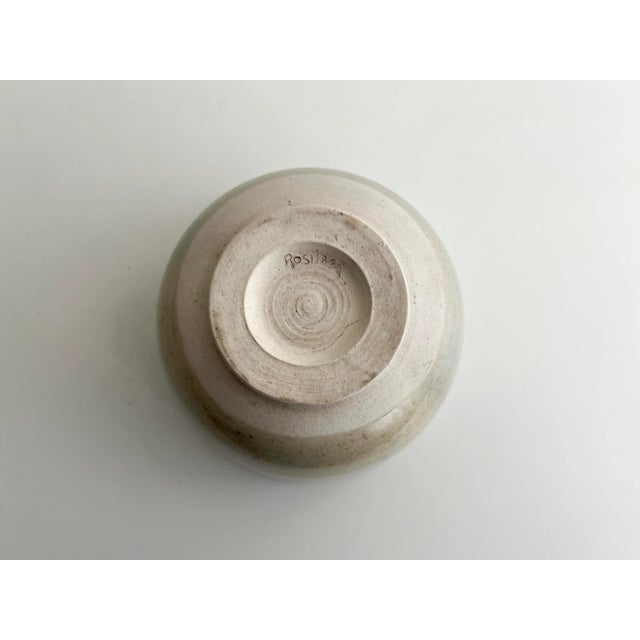 1980s Vintage Sage Green and Tan Ceramic Bowl, Signed For Sale - Image 5 of 5