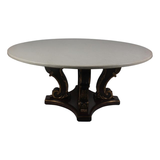 Henredon Mahogany & Gilt Center Table Console Table Marble Top Table For Sale