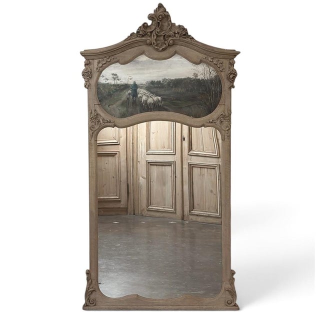 19th Century Country French Louis XV Stripped Oak Trumeau Mirror For Sale - Image 16 of 18