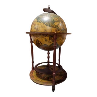 Vintage Italian Portable Zodiac Decorative Floor Globe Bar Cart For Sale