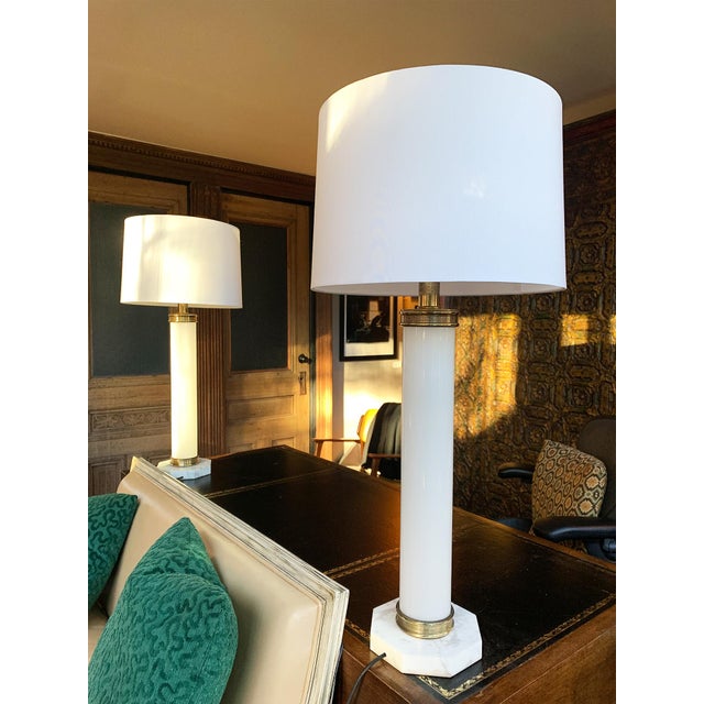 Midcentury Pair of Italian Glass & Marble Table Lamps For Sale - Image 4 of 12