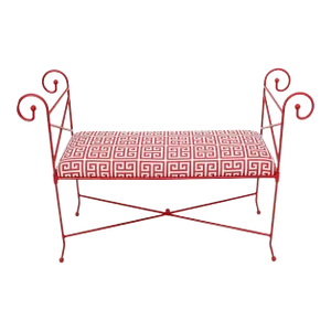Circa 1960s Wrought Iron Window Bench Fully Restored New Red Lacquer Upholstery