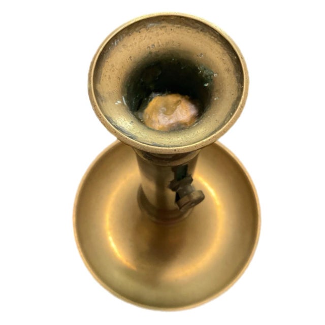Metal Pair of Brass "Chamberstick" Candle Holders - Likely Antique For Sale - Image 7 of 7