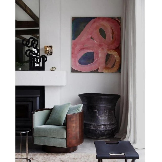 Lux pair of 'Art Moderne' barrel-back chairs, circa 1960's. The look is modern, luxurious, clean and fresh, and...