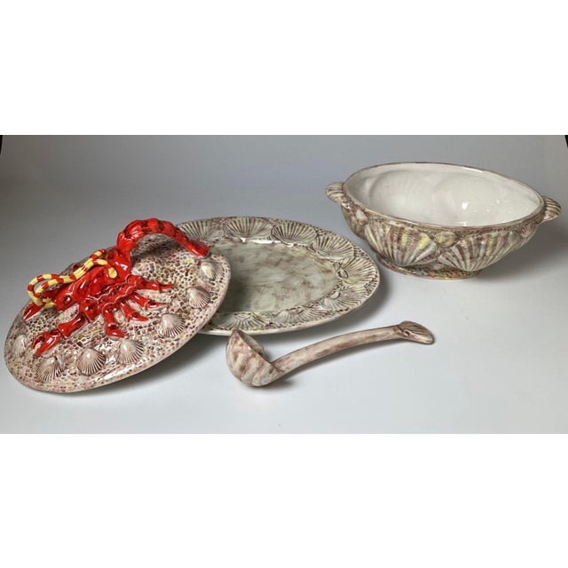 1960s 1960's Italian Hand Painted Lobster Soup Tureen with Underplate For Sale - Image 5 of 12