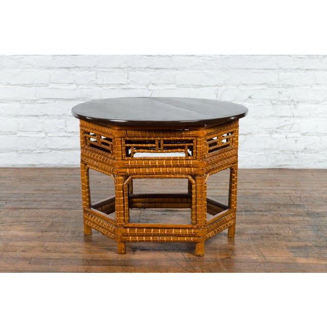 19th Century Chinese Qing Dynasty Elm & Bamboo Coffee Table with Fretwork For Sale - Image 4 of 13