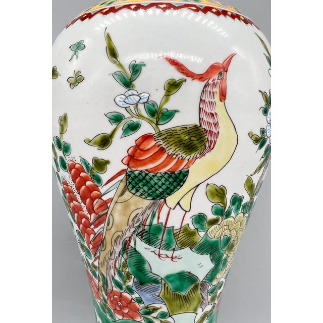 Chinoiserie Large Hand-Painted Chinese Famille Verte Porcelain Vase With Phoenix – Chinoiserie / Asian Traditional For Sale - Image 3 of 12