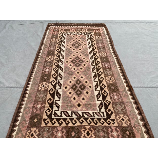 2000 - 2009 Afghan Maimana Kilim Accent Rug, Handwoven Wool, 3x7, Mauve & Sage For Sale - Image 5 of 11