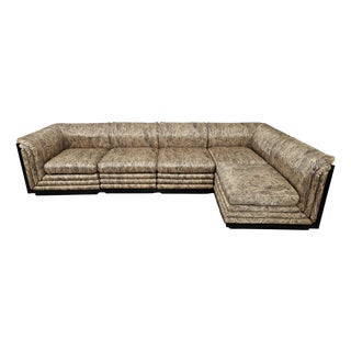 Modular Sofa in Silk and Lacquered Wood by Pierre Cardin, 1970, Set of 5 For Sale