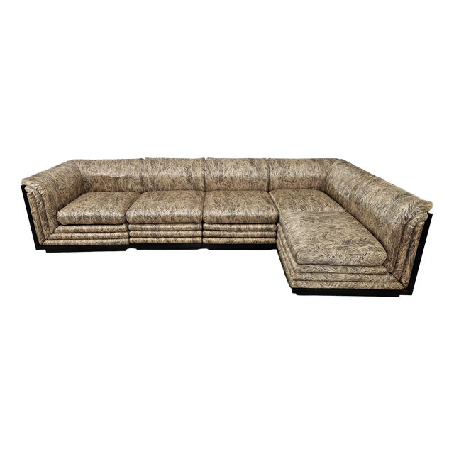 Modular Sofa in Silk and Lacquered Wood by Pierre Cardin, 1970, Set of 5 For Sale
