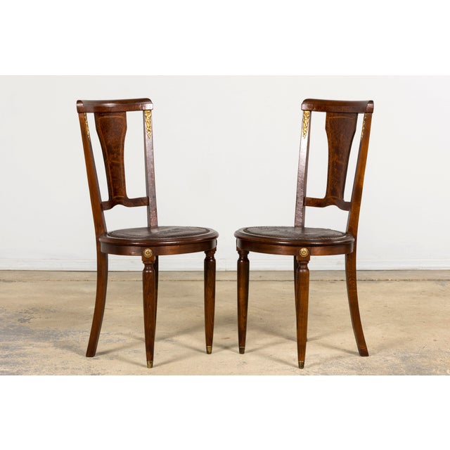 1930s French Art Deco Walnut Dining Chairs With Leather Seats, Set of 8 For Sale - Image 12 of 18