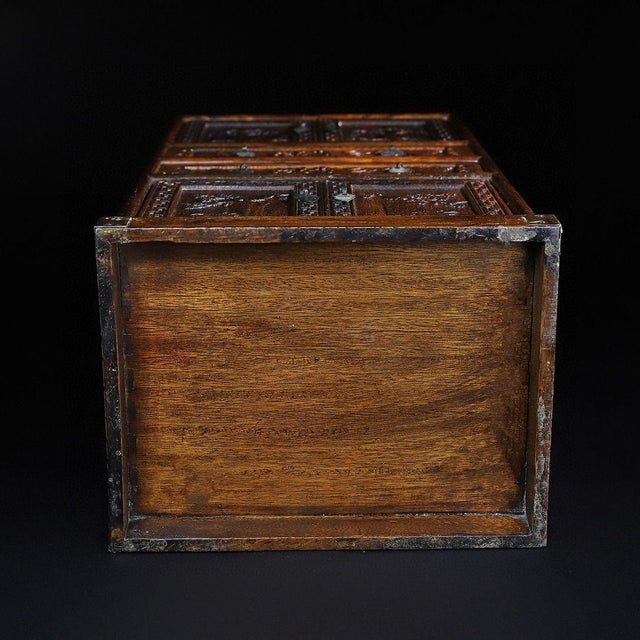 Vintage Huali Wood Miniature Cabinet With Drawers and Carved Doors For Sale - Image 9 of 10