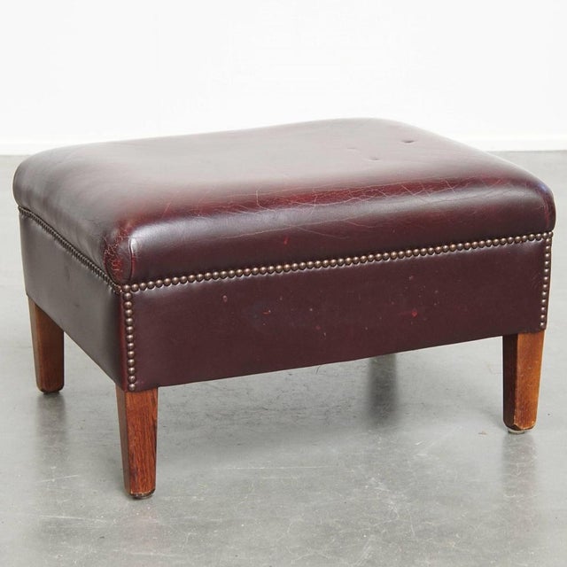 Bordeaux Cowhide Leather Ottoman For Sale - Image 12 of 12