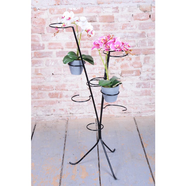 Black Mid-Century Czech Flower Stand in Lacquered Metal, 1950s For Sale - Image 8 of 10