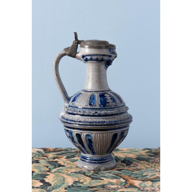 Salt-Glazed Mascaron Jug with Pewter Lid from Westerwald, 19th Century For Sale - Image 10 of 10