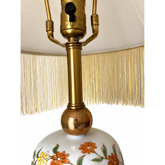 Vintage Chinoiserie Floral Ginger Jar Table Lamp With Long Gold Fringe Shade For Sale - Image 10 of 16
