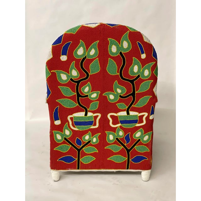 Handmade African Beaded Chair in Red and Green For Sale - Image 4 of 5
