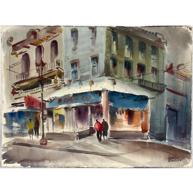 American "Showers Today" San Francisco's Chinatown on an Overcast Day Original Watercolor by Harold Gretzner For Sale - Image 3 of 8