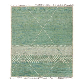 Rug & Kilim’s Moroccan Rug in Blue, Green and Beige Geometric Patterns For Sale