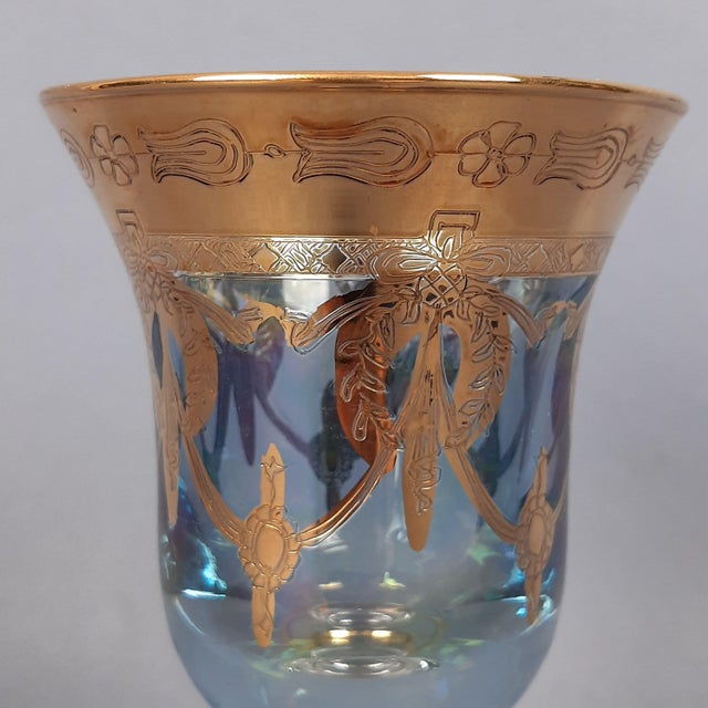 Glass Blue and Pink Murano Glass and 24 Karat Gold His and Hers Goblets, 1970s, Set of 2 For Sale - Image 7 of 12