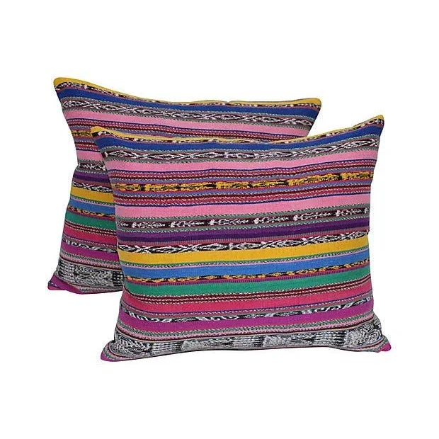 Colorful Striped Ikat Pillows - Pair For Sale