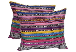Colorful Striped Ikat Pillows - Pair