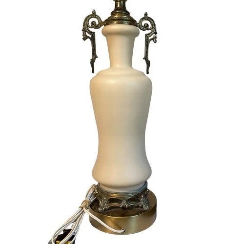 1960s Mid 20th Century Hollywood Regency Moriage Satin Glass & Brass Urn Table Lamps - A Pair For Sale - Image 5 of 5