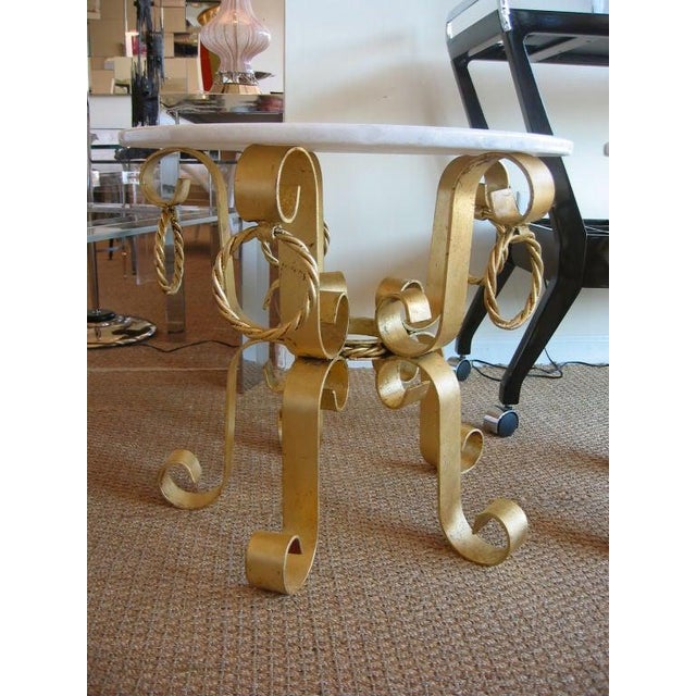 Vintage Italian Gold Leaf Gilded Iron & Marble Top End Side Tables Pair Of, 1960's For Sale - Image 4 of 10