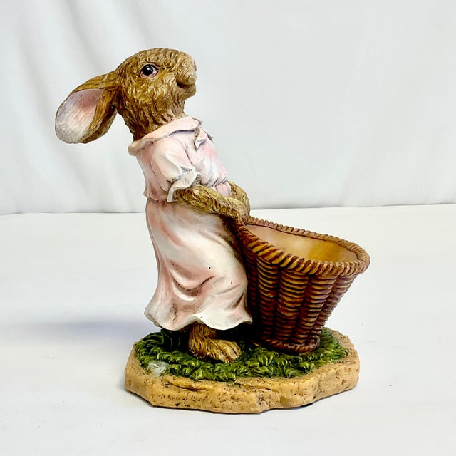1990s Vintage Boho Chic Whimsical Girl Bunny Figural With Jelly Bean Basket - Easter. For Sale - Image 4 of 10