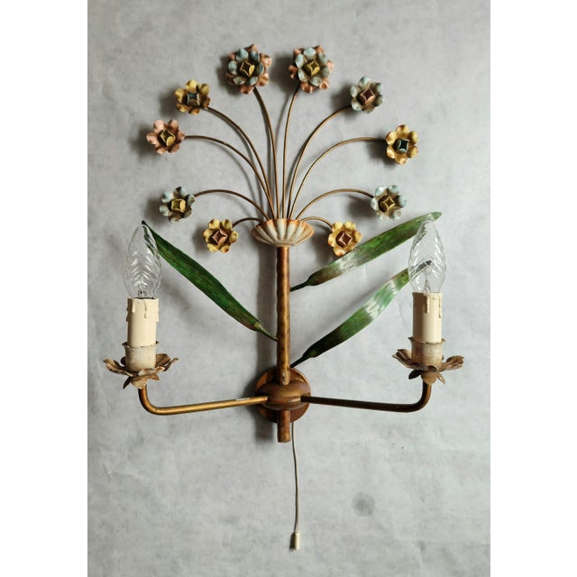 Paint Hand-Forged and Hand-Painted Florentine Wall Light, 1950s For Sale - Image 7 of 18