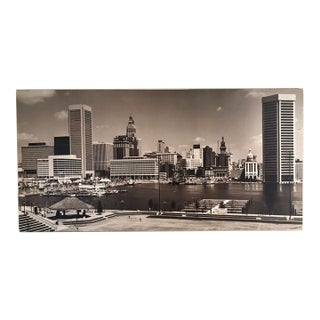 Vintage 1977 Morton C. Tadder Baltimore Inner Harbor Signed Black & White Sepia Tone Large Cityscape Photograph For Sale