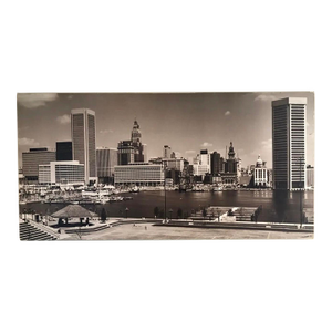 Vintage 1977 Morton C. Tadder Baltimore Inner Harbor Signed Black & White Sepia Tone Large Cityscape Photograph