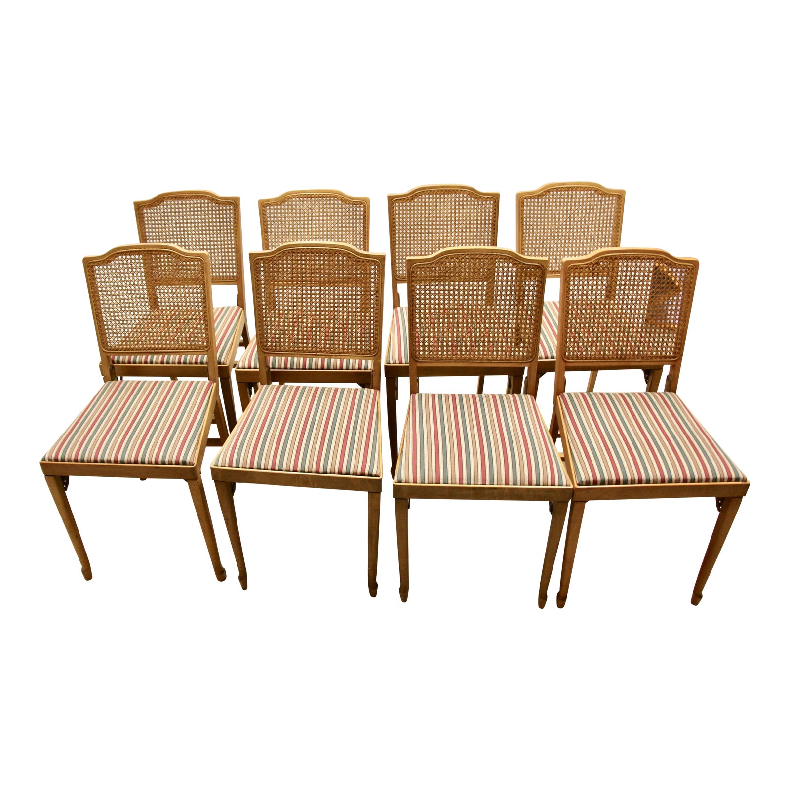 1950's MidCentury LegOMatic Folding Caned Back Wood Chairs, Set of 8