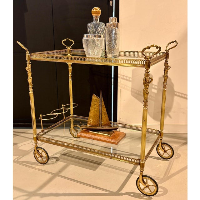 Neoclassical Tea Trolley in Brass with Angel Figurines, 1950s For Sale - Image 15 of 15