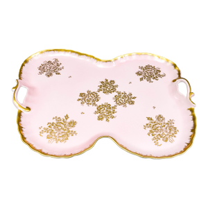 Vintage Limoges France Hand Painted Pink Gold Gilt Floral Porcelain Handle Tray