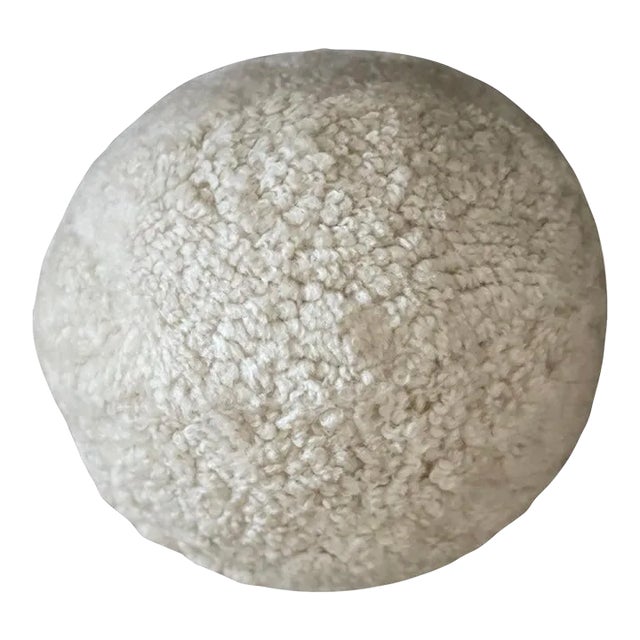 Large Round Sherpa Sphere Accent Pillow in Pearl Natural For Sale
