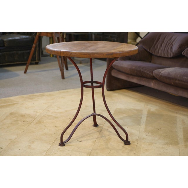 Brown Patinated Bistro Table with Oak Top, 1950s For Sale - Image 8 of 10