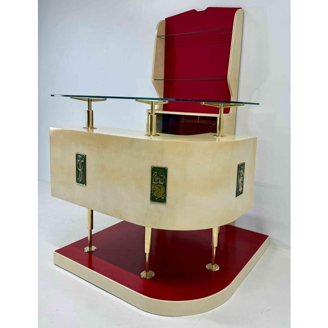 Vintage Art Deco Italian Bar and Stools in Parchment attributed to Gio Ponti, 1950s, Set of 4 For Sale - Image 15 of 17