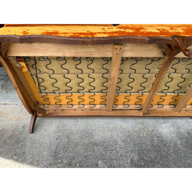Vintage Mid-Century Tangerine Velvet Tufted Sofa and Chair - 1970s Glam For Sale - Image 11 of 12