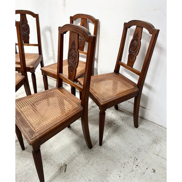 Brown Antique Art Deco Chairs in Walnut, 1900s, Set of 6 For Sale - Image 8 of 15
