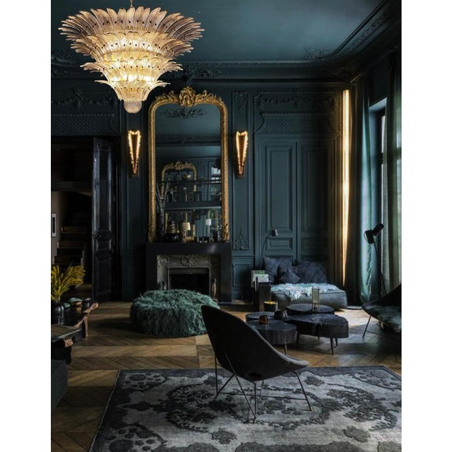 Palmette ceiling light made by 163 Murano smoked glasses in a gold metal frame. Murano blown glass in a traditional way....