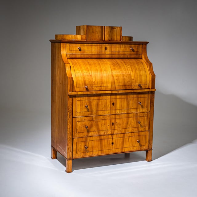 Biedermeier Roll-Top Secretary in Cherrywood, Saxony, 1835 For Sale - Image 6 of 15
