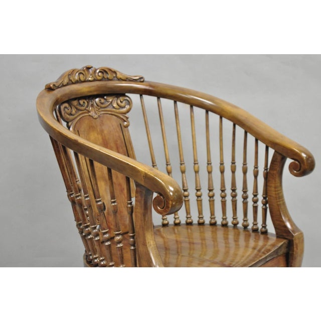 Wood Antique American Victorian Carved Walnut Spindle Back Rocker Rocking Chair For Sale - Image 7 of 17