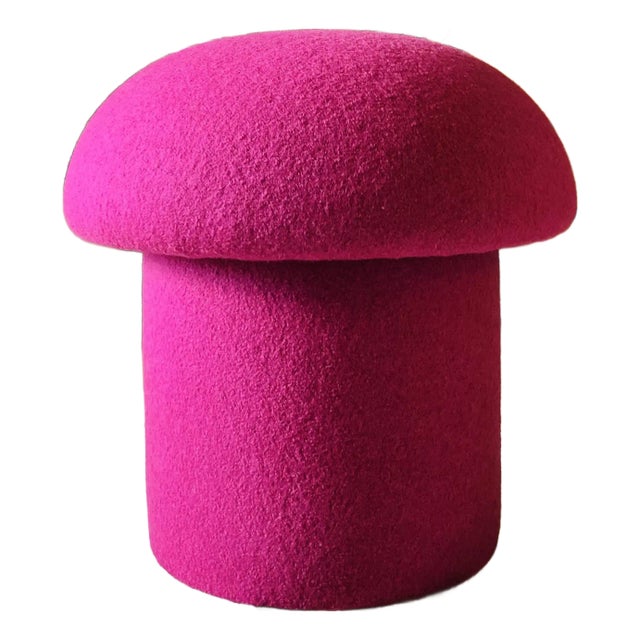 Mushroom Ottoman in Fuchsia Wool For Sale