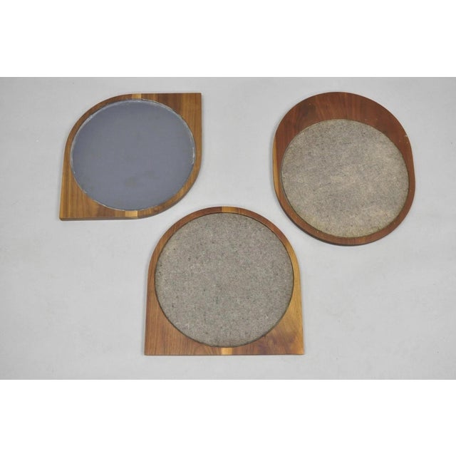 Mid Century Danish Modern Style Sculpted Solid Teak Wood Mirrors - 3 Pc Set For Sale - Image 9 of 12